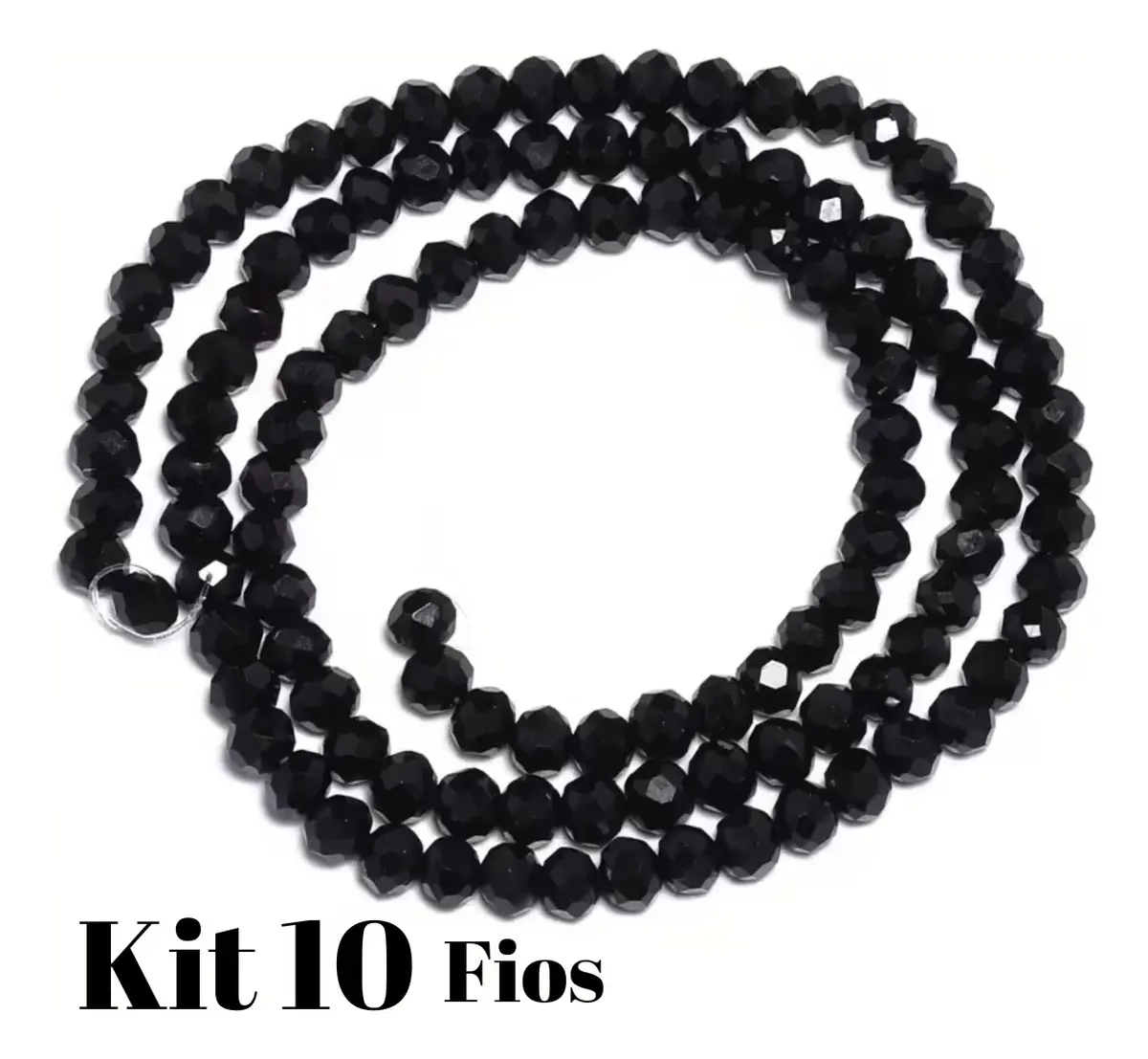 Kit 10 Fios De Miçanga Cristal Guia Vidro Preto 8mm Preto 40 Cm 8 Mm