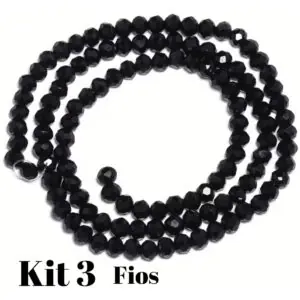 Kit 3 Fios De Miçanga Cristal Guia Vidro Preto 8mm Preto 40 Cm 8 Mm