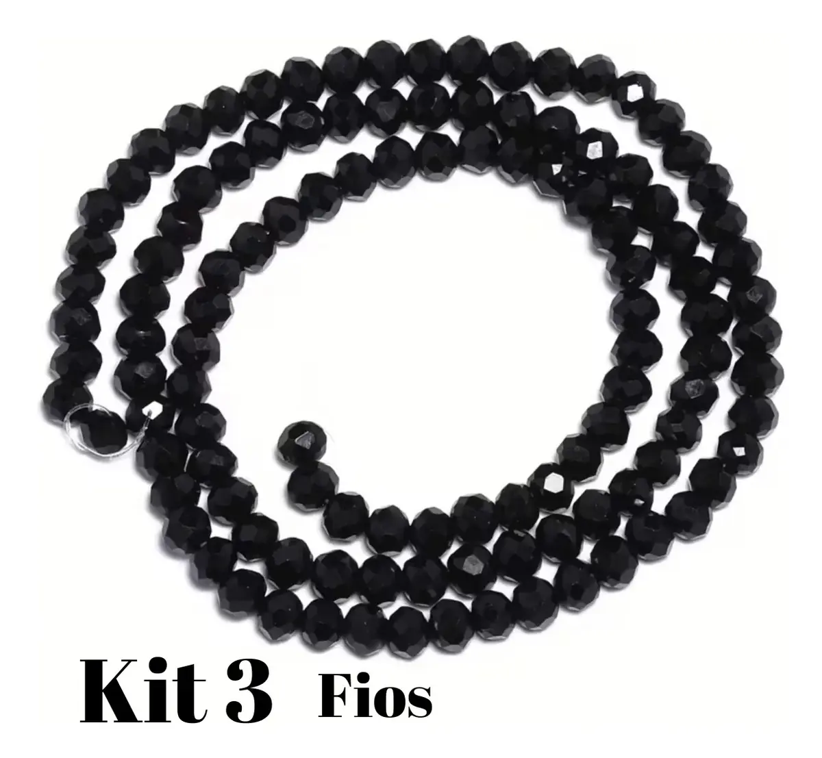 Kit 3 Fios De Miçanga Cristal Guia Vidro Preto 8mm Preto 40 Cm 8 Mm