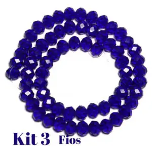 Kit 3 Fios De Miçanga Cristal Guia Vidro Azul Escuro 8mm Azul-escuro 40 Cm 8 Mm