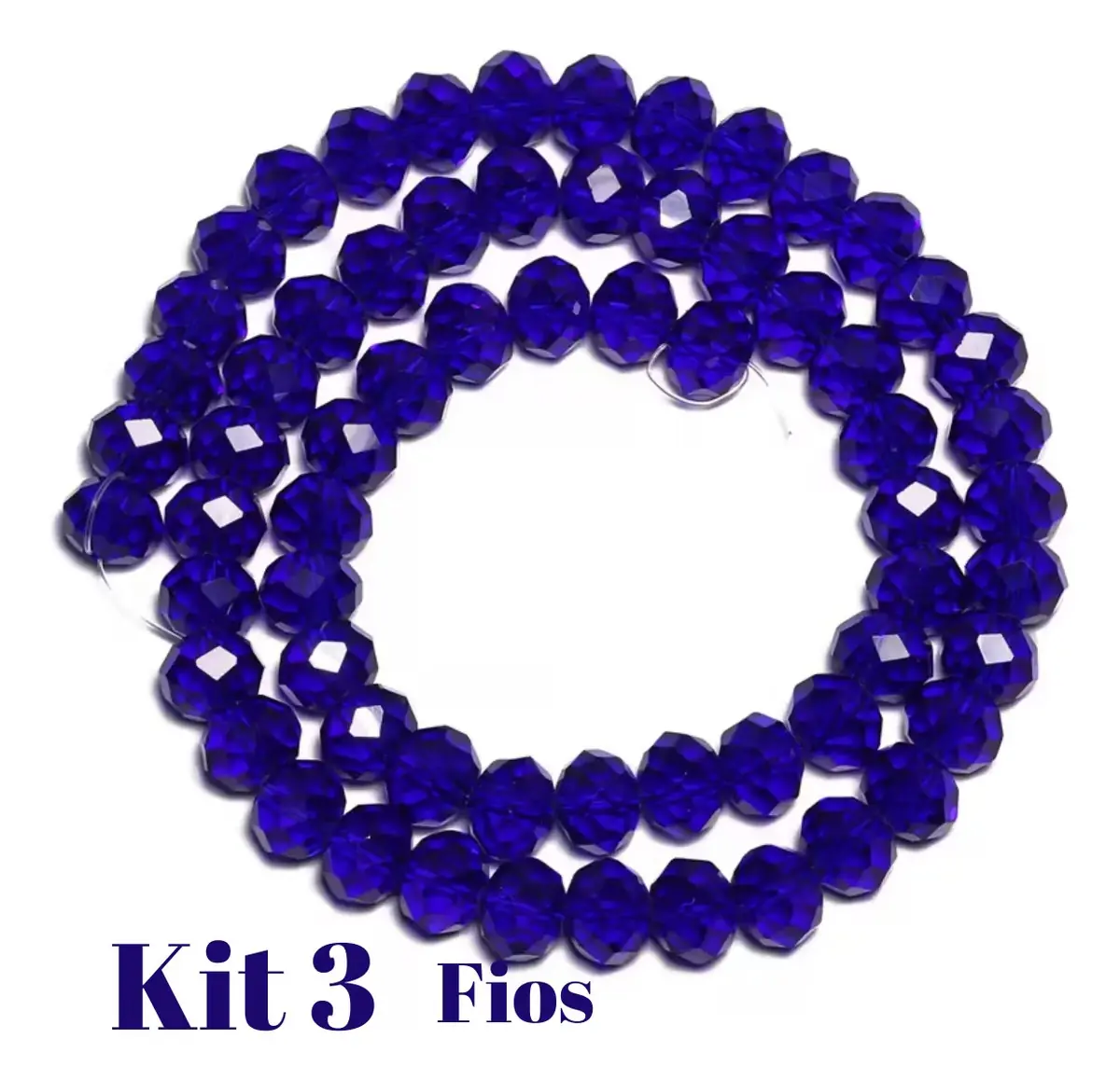 Kit 3 Fios De Miçanga Cristal Guia Vidro Azul Escuro 8mm Azul-escuro 40 Cm 8 Mm