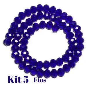 Kit 5 Fios De Miçanga Cristal Guia Vidro Azul Escuro 8mm Azul-escuro 40 Cm 8 Mm
