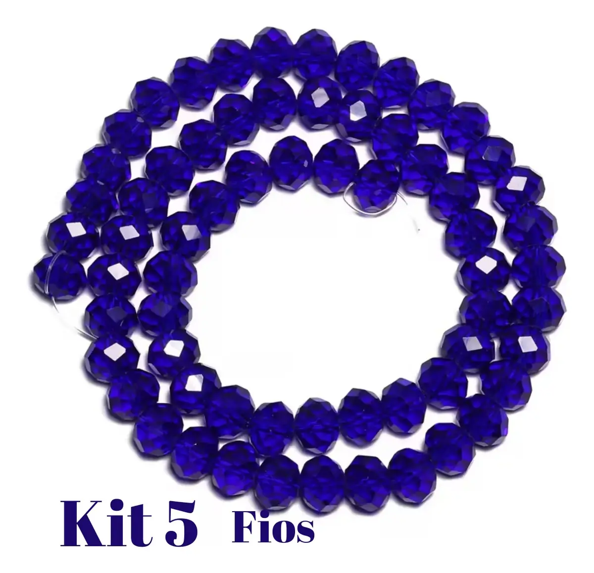 Kit 5 Fios De Miçanga Cristal Guia Vidro Azul Escuro 8mm Azul-escuro 40 Cm 8 Mm