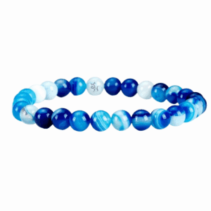 Pulseira Ágata Azul Pedra Natural Energia Saúde 6mm - 21 Cm