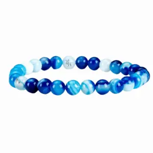 Pulseira Ágata Azul Pedra Natural Energia Saúde 6mm - 21 Cm