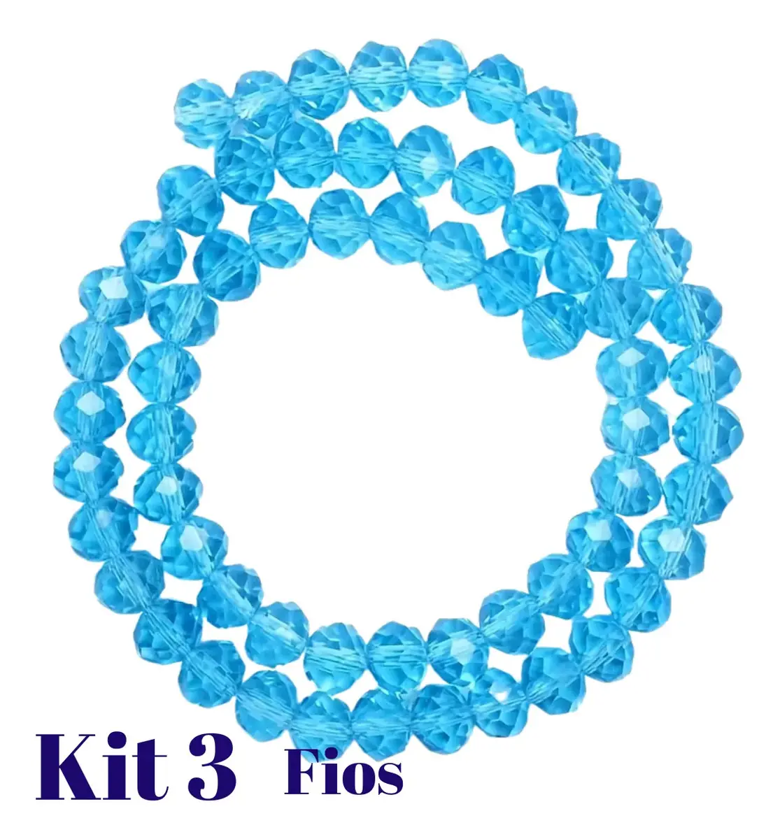 Kit 3 Fios De Miçanga Cristal Guia Vidro Azul Claro - 8mm Azul-claro 4 Cm 8 Mm - Imagem 2