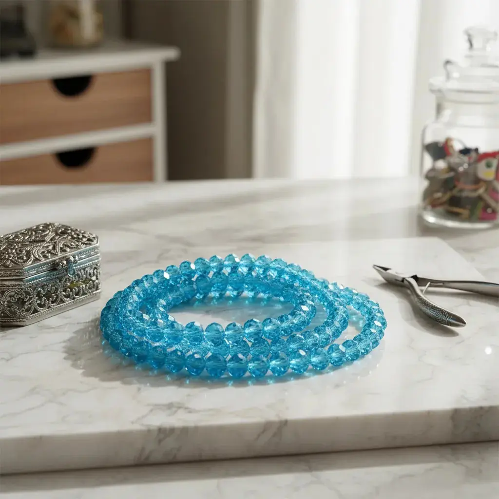 Kit 3 Fios De Miçanga Cristal Guia Vidro Azul Claro - 8mm Azul-claro 4 Cm 8 Mm - Imagem 3