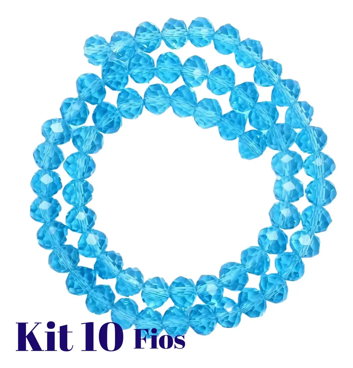 Kit 10 Fios De Miçanga Cristal Guia Vidro Azul Claro - 8mm Azul-claro 4 Cm 8 Mm - Imagem 2