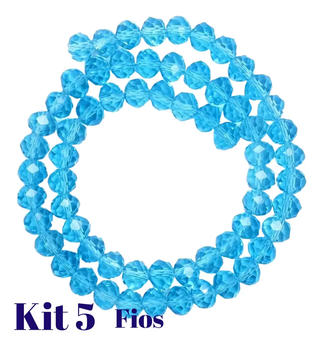 Kit 5 Fios De Miçanga Cristal Guia Vidro Azul Claro - 8mm Azul-claro 4 Cm 8 Mm - Imagem 2