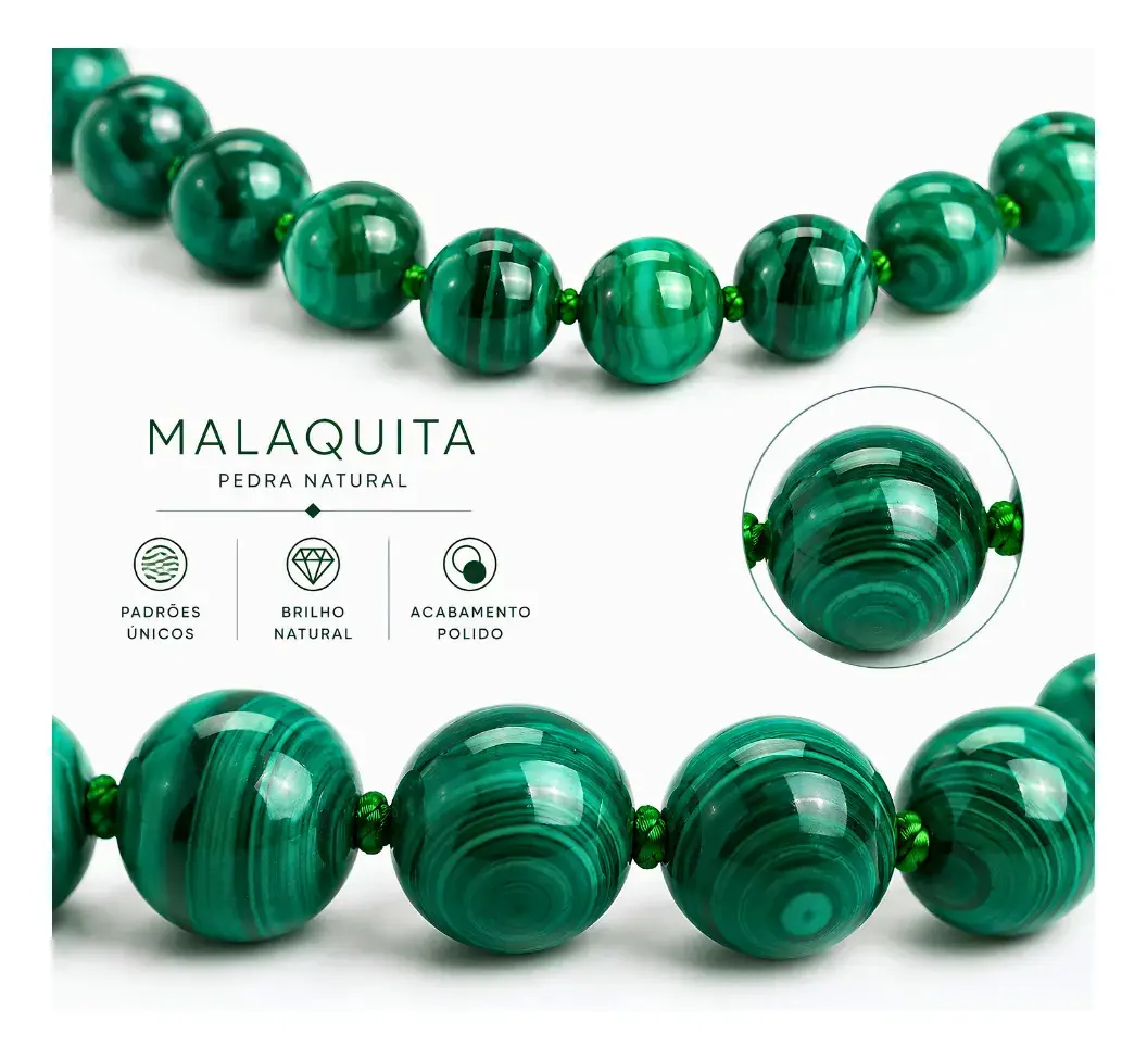 Fio Pedra Natural Malaquita 4mm Facetada Contas Malaquita - Imagem 2