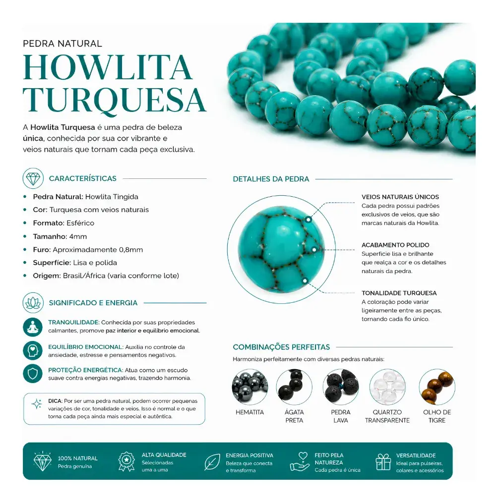 Fio De Pedra Natural Howlita Turquesa 4mm Facetada Contas Howlita Turquesa - Imagem 4