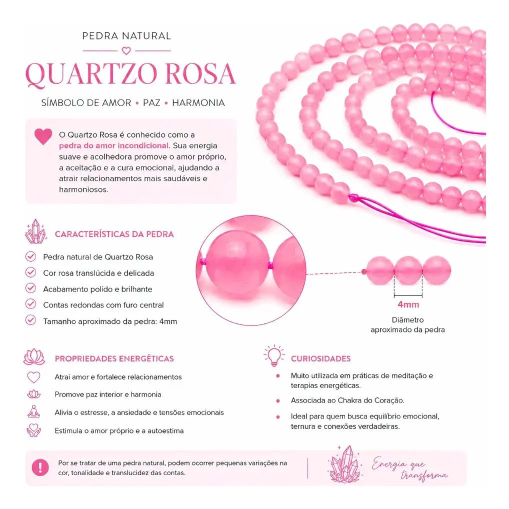 Fio Pedra Natural Quartzo Rosa 4mm Facetada Contas Quartzo Rosa - Imagem 4