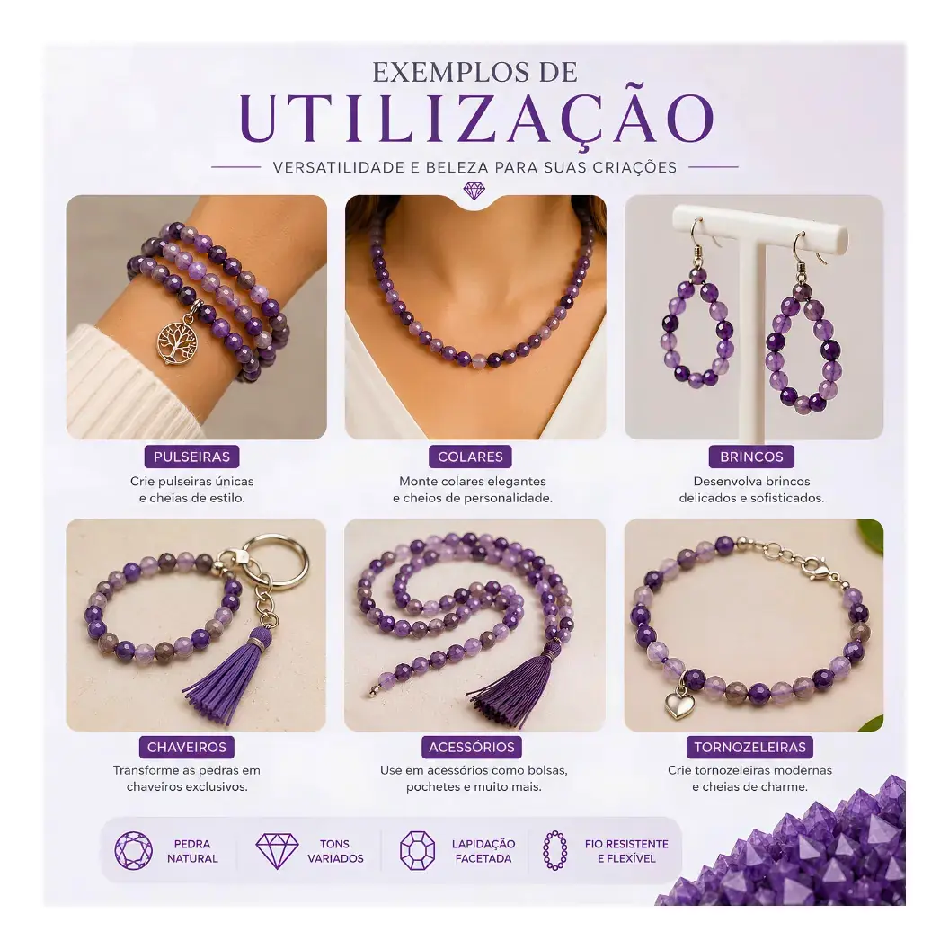Fio Pedra Natural Ametista 4mm Facetada Contas Ametista - Imagem 5
