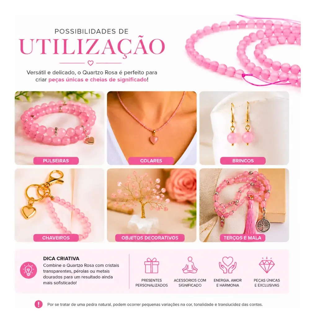 Fio Pedra Natural Quartzo Rosa 4mm Facetada Contas Quartzo Rosa - Imagem 5