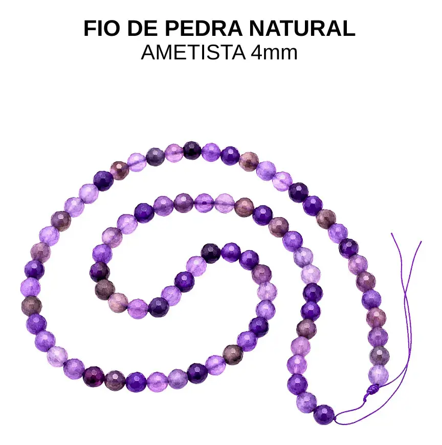 Fio Pedra Natural Ametista 4mm Facetada Contas Ametista - Imagem 7